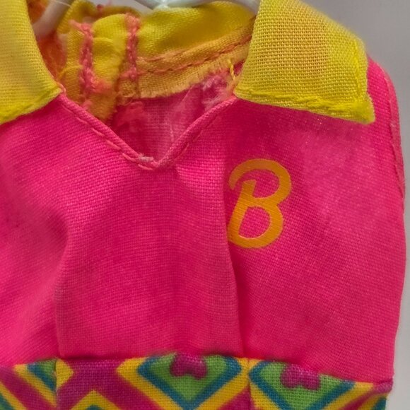 Vintage 1990s Barbie Doll Dress Pink & Geometric Pattern - Picture 3 of 6